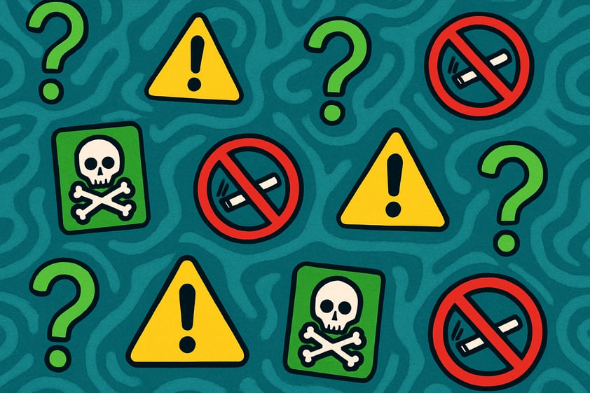 floating question marks poison icons warning icons no smoking icons with a cool background pattern-2