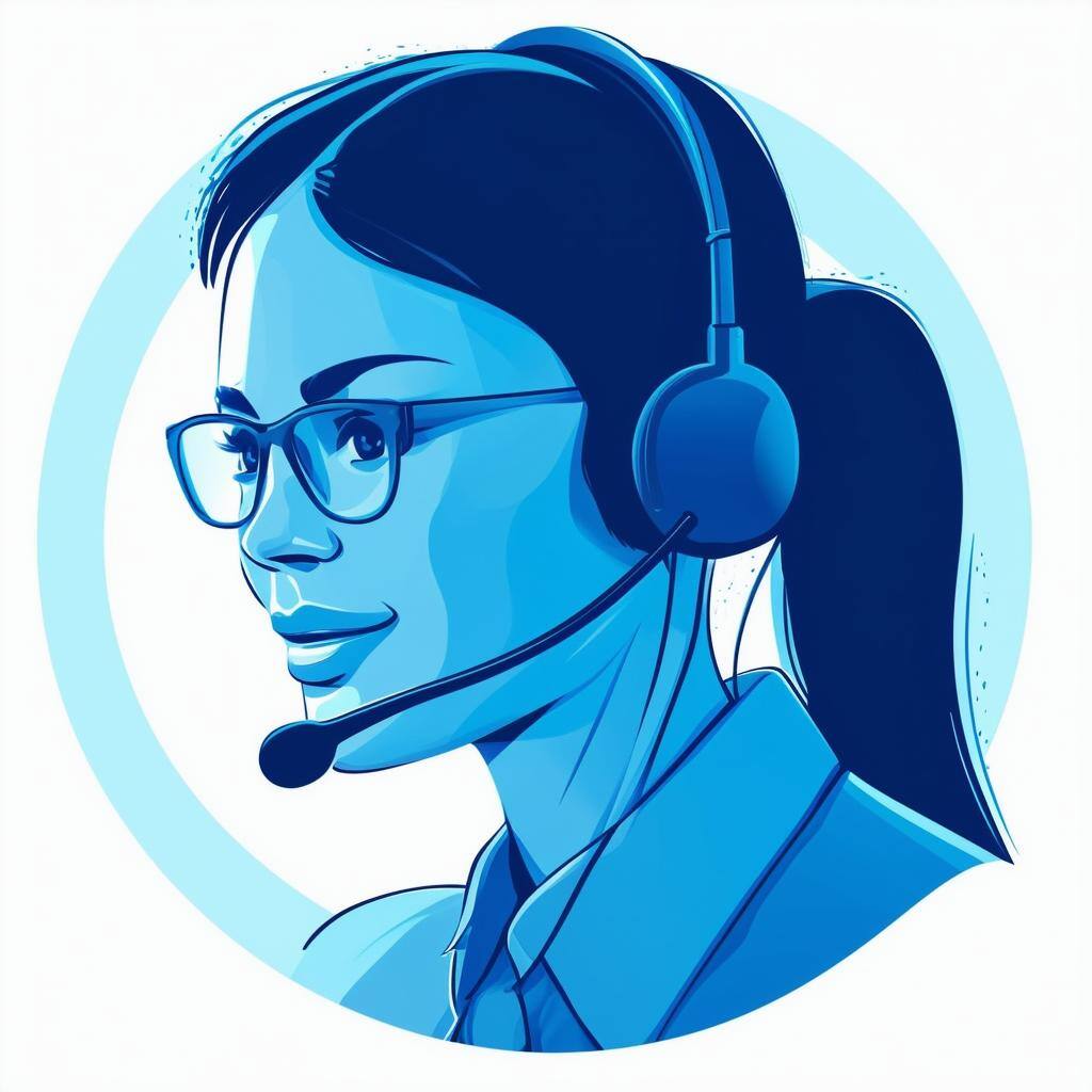 call center employee illustrated, blue tones